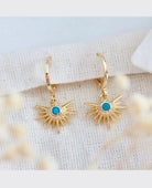 Turquoise Starburst Huggie Earrings - PINK ARROWS