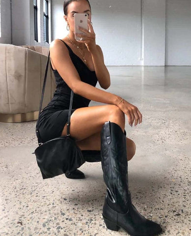 Urson Tall Black Boot - PINK ARROWS