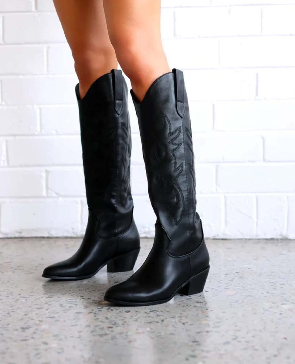 Urson Tall Black Boot - PINK ARROWS