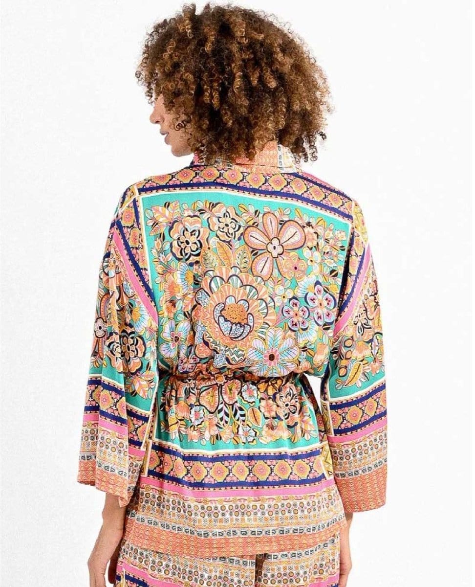 Vacay Tie Bright Kimono - PINK ARROWS