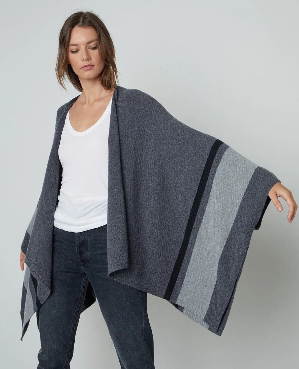 Velvet Harper Open Front Poncho Grey - PINK ARROWS