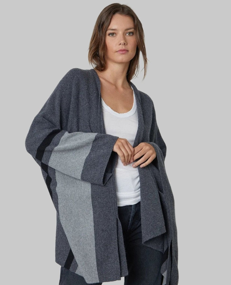 Velvet Harper Open Front Poncho Grey - PINK ARROWS