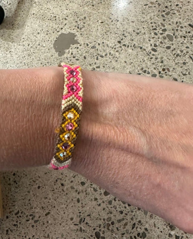 Wayuu Skinny Bracelet Vanilla - PINK ARROWS