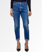 Wilbur Mid - rise Tapered Vintage Blue Jeans - PINK ARROWS