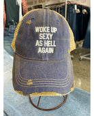 Woke Up Sexy As Hell Again Trucker Hat Blue - PINK ARROWS