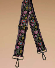 Woven Purse Shoulder Strap Black floral - PINK ARROWS