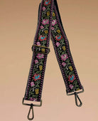 Woven Purse Shoulder Strap Black floral - PINK ARROWS