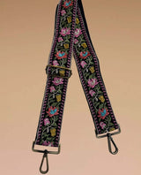 Woven Purse Shoulder Strap Black floral - PINK ARROWS