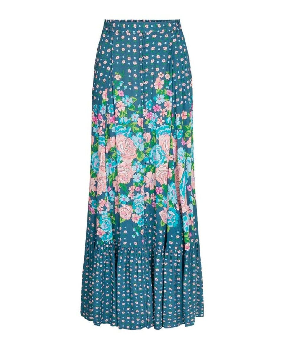 Yellow Rose Maxi Skirt Cornflower Blue - PINK ARROWS