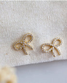 Zircon Bow Stud Earrings - PINK ARROWS